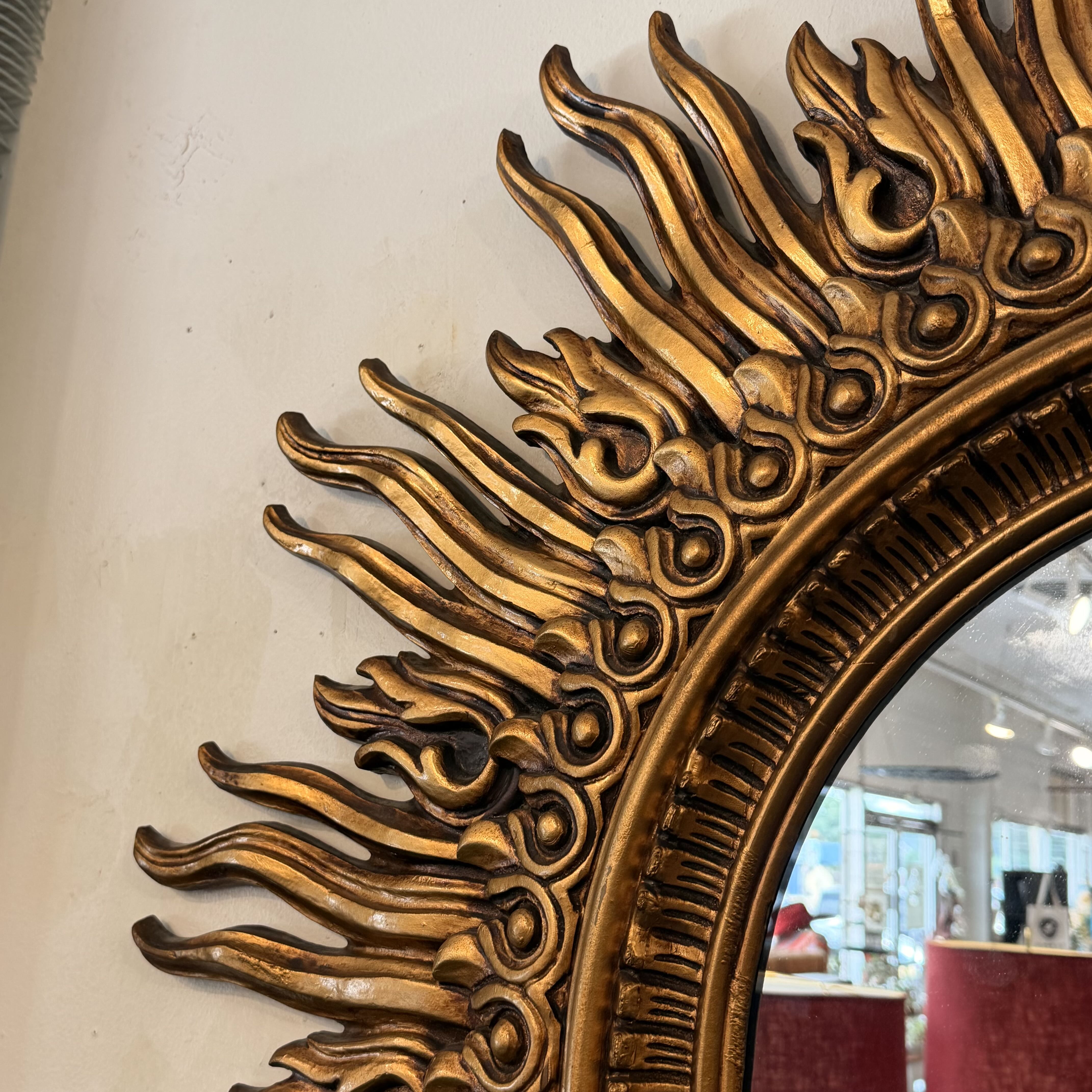 Mid Century Hollywood Regency Giltwood Sunburst Mirror
