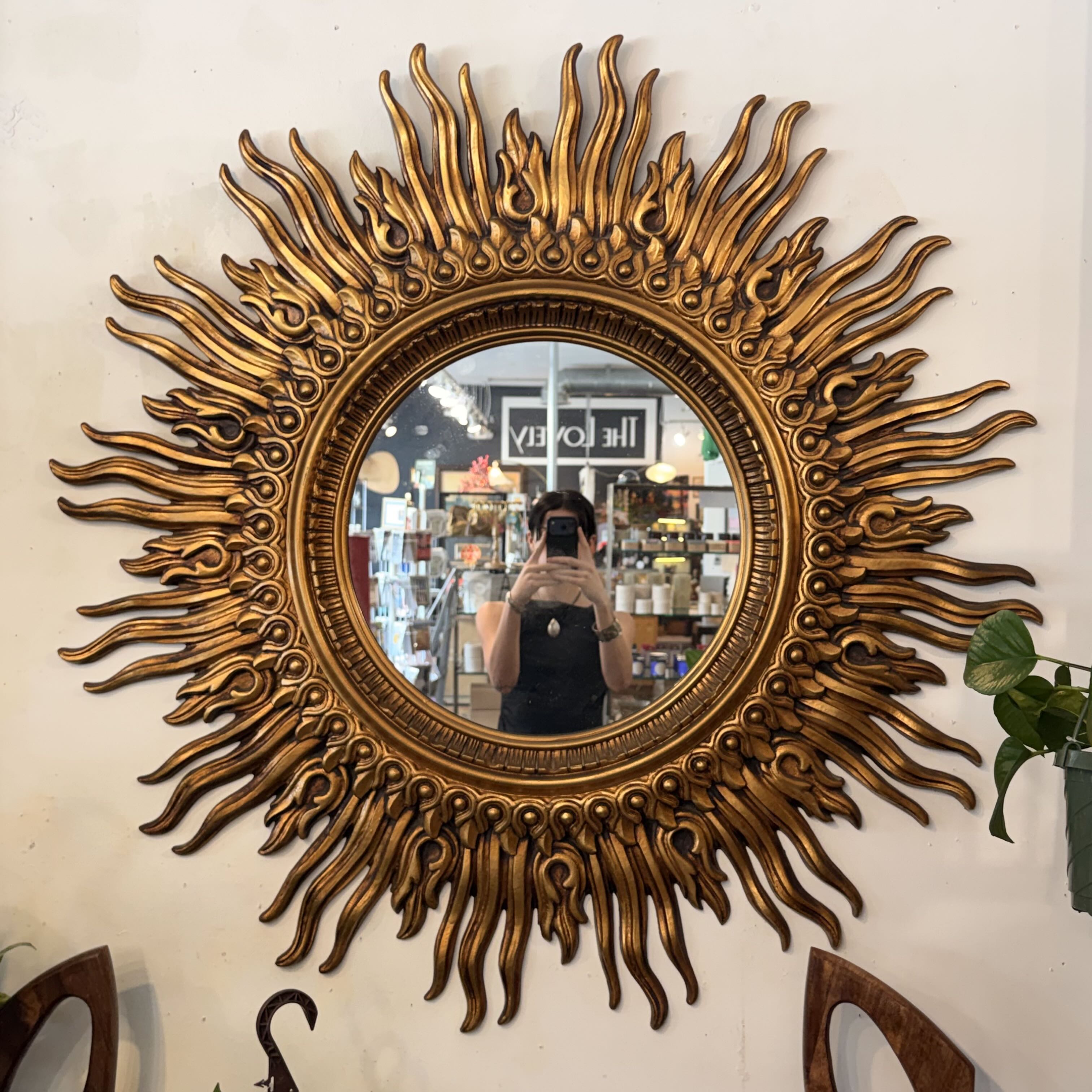 Mid Century Hollywood Regency Giltwood Sunburst Mirror
