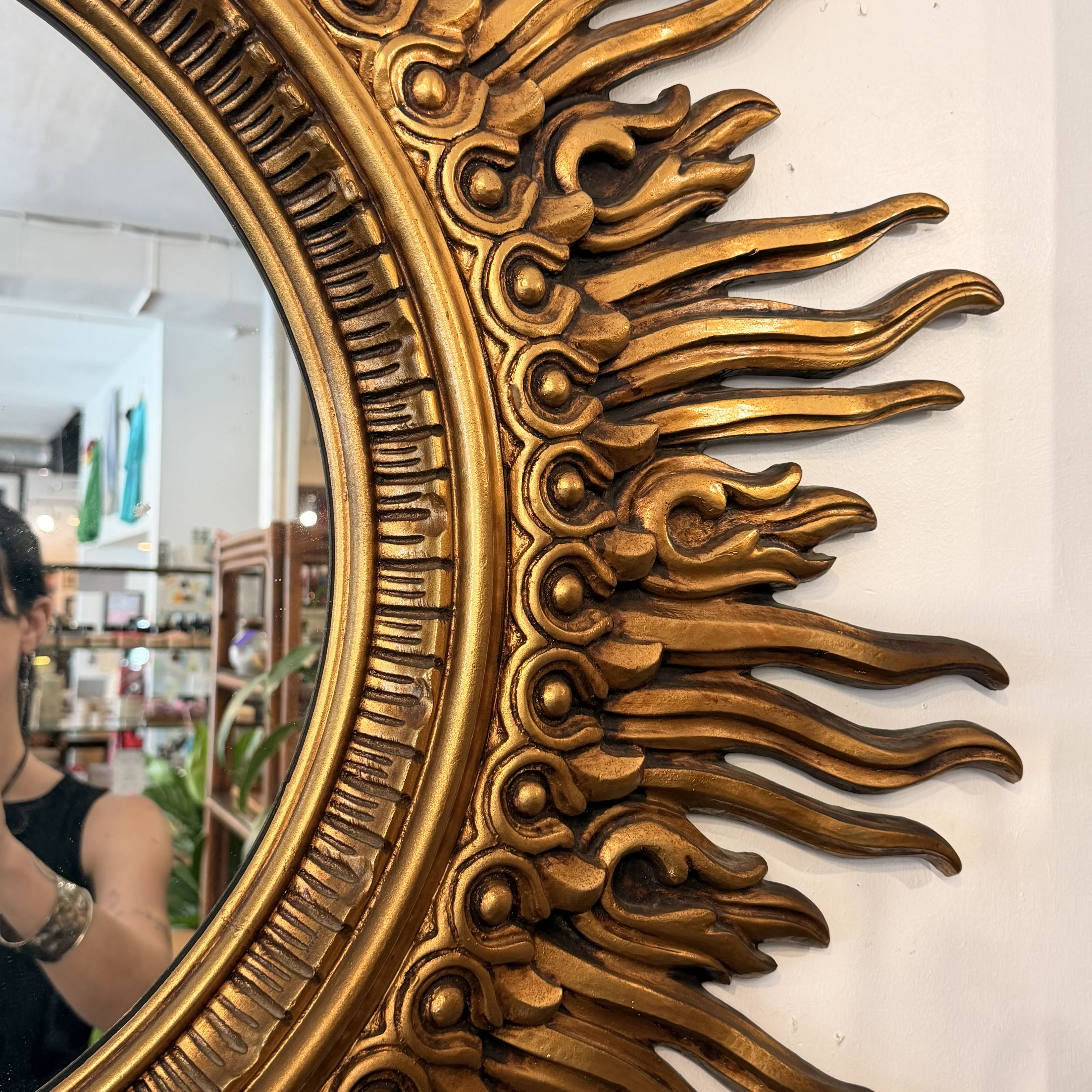 Mid Century Hollywood Regency Giltwood Sunburst Mirror