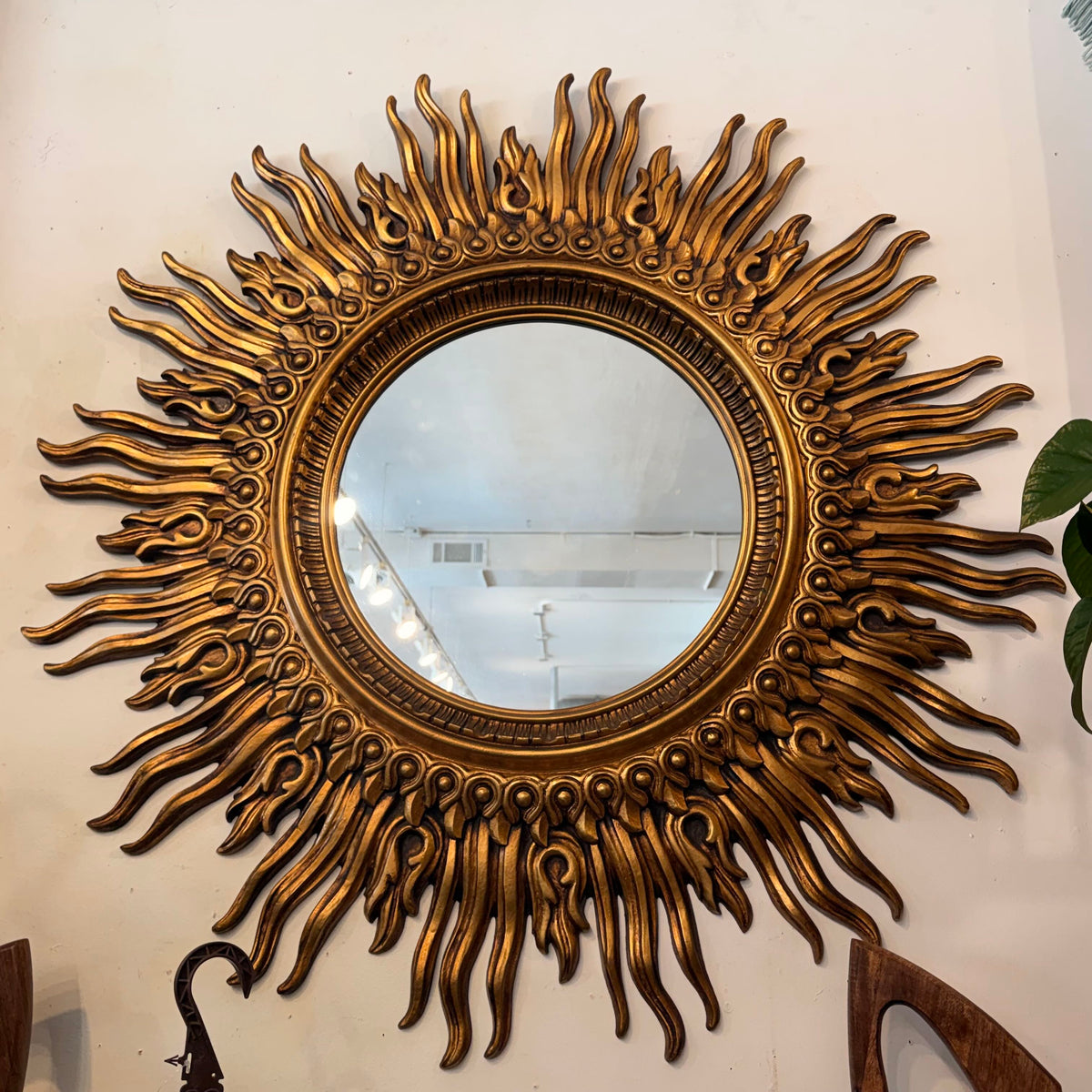 Mid Century Hollywood Regency Giltwood Sunburst Mirror