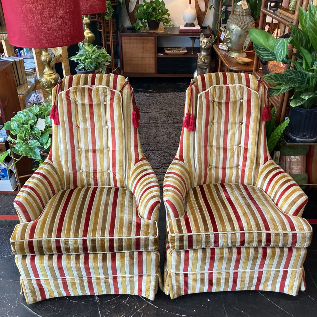 Vintage Striped Upholstered Broyhill Armchair (Each)