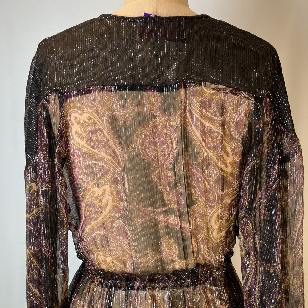 Sheer Boho Maxi Brown Metallic Thread Dress
