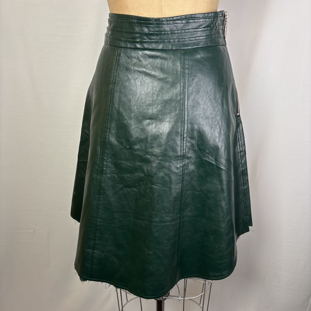back of dark green leather skirt