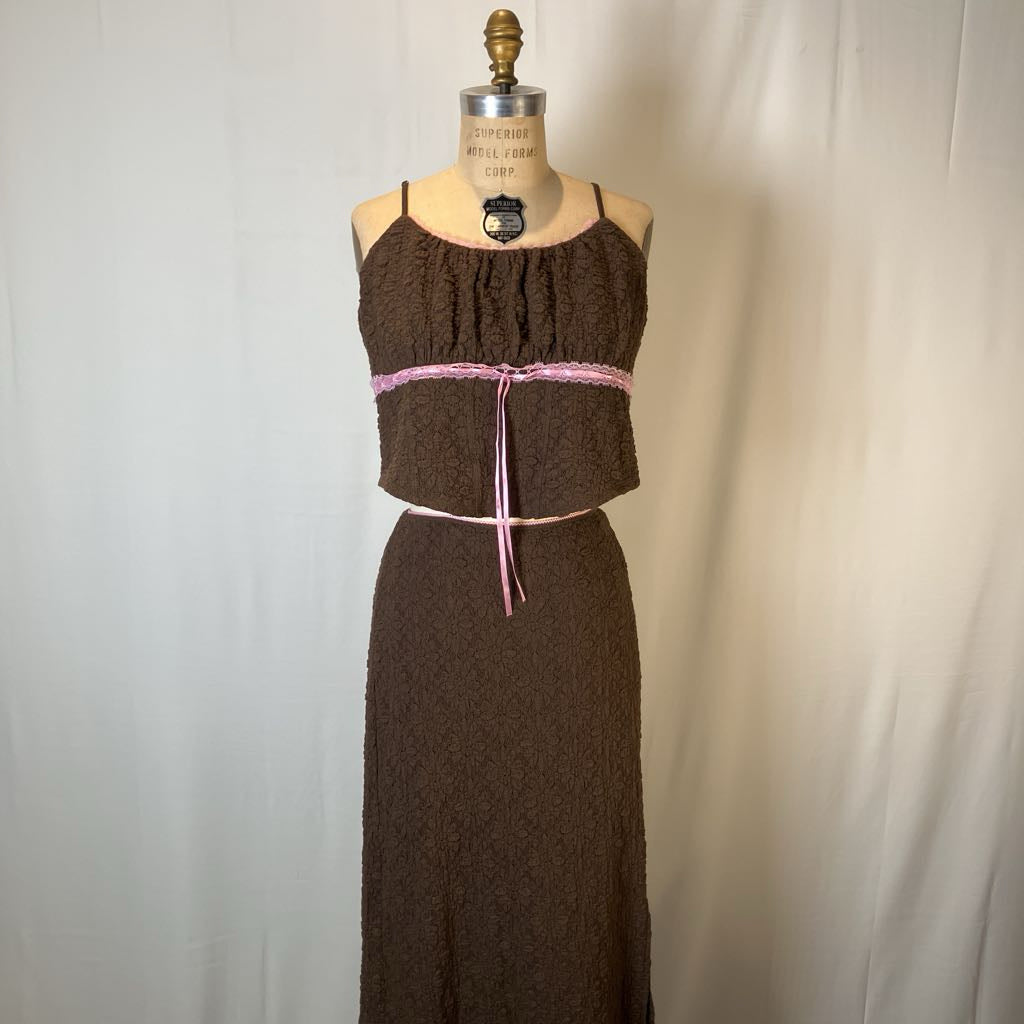 Two-Piece Textured Cami Top and Maxi Skirt