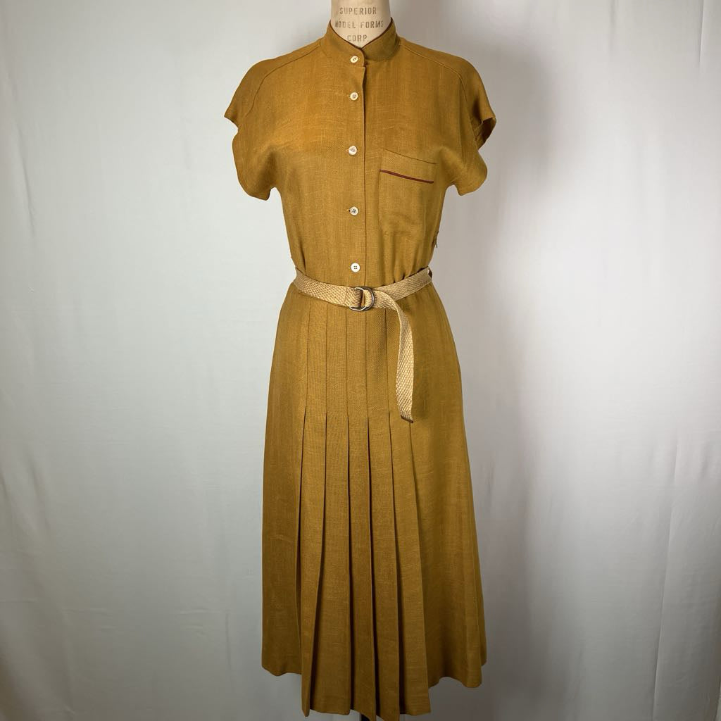 Vintage Sherry Linen Pleated Dress