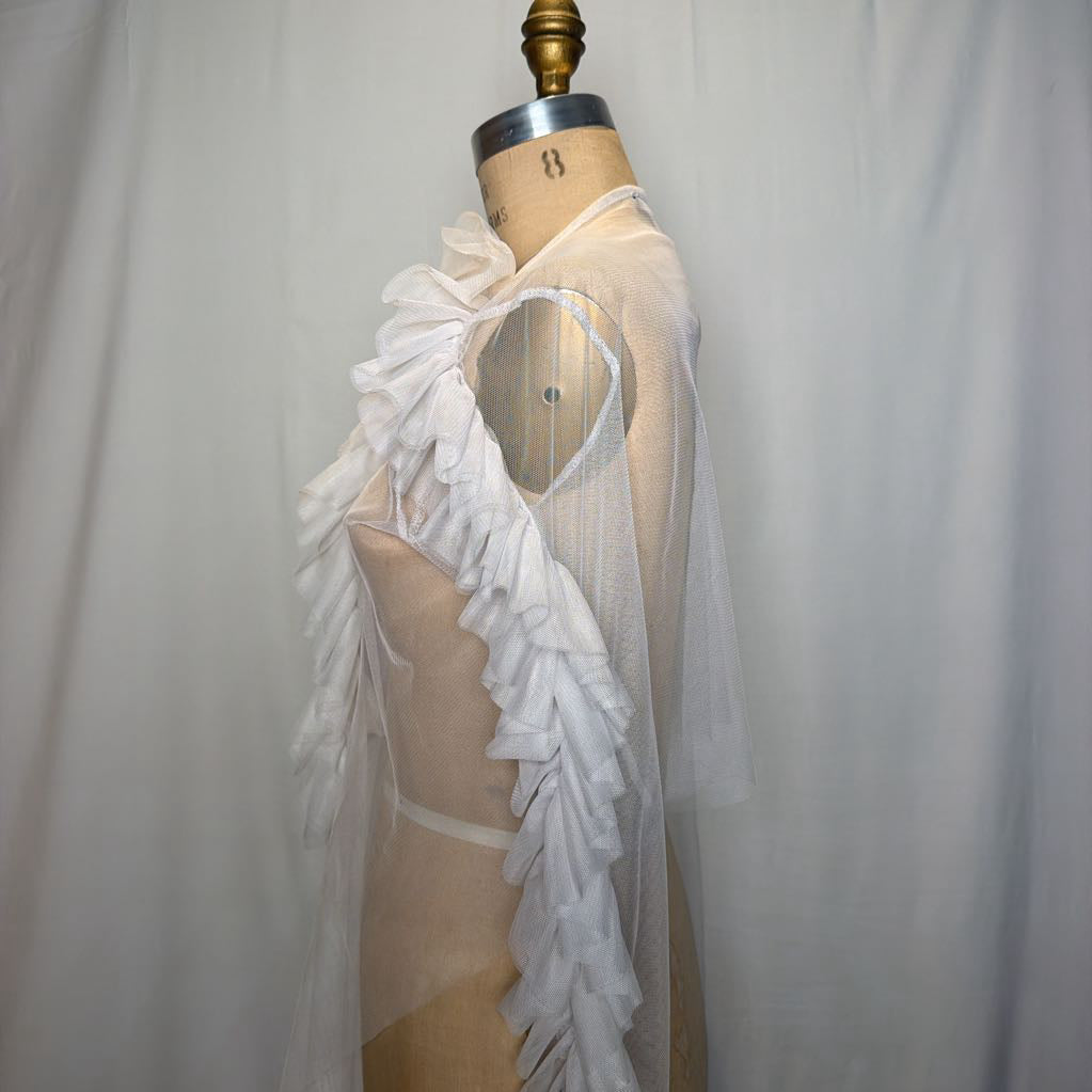 White Sheer Ruffle Blazer with Tie