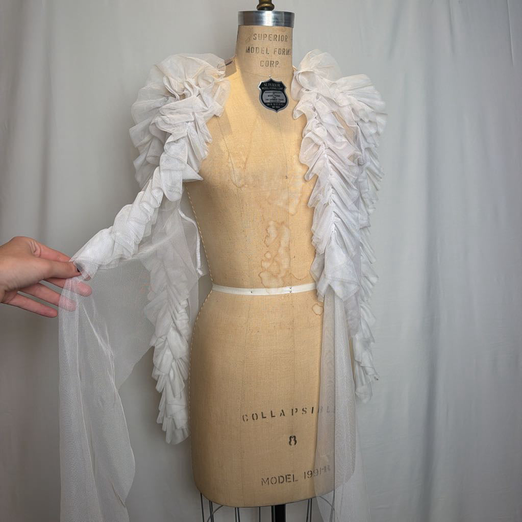 White Sheer Ruffle Blazer with Tie