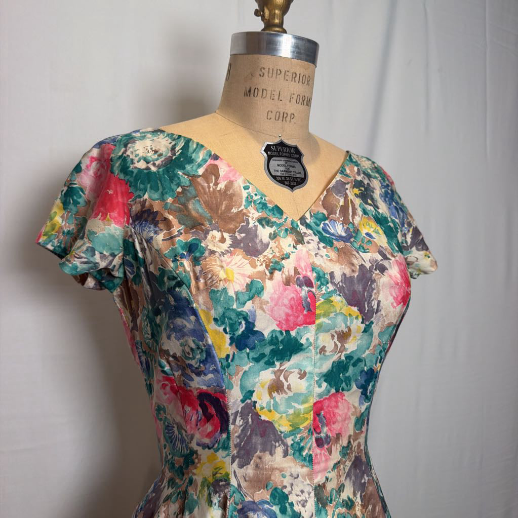 1960s Floral Fit & Flaire Day Midi Dress
