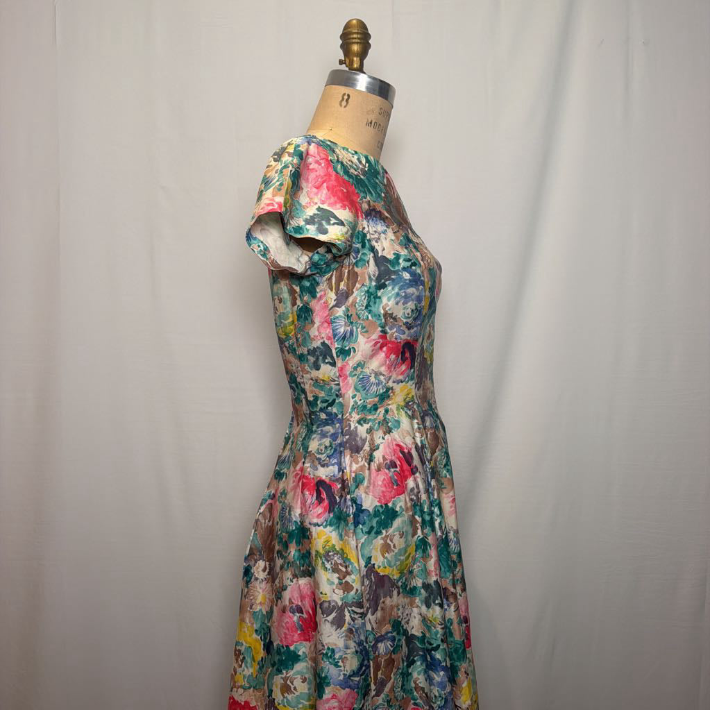 1960s Floral Fit & Flaire Day Midi Dress