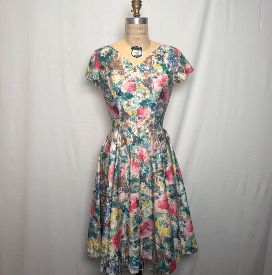 1960s Floral Fit & Flaire Day Midi Dress