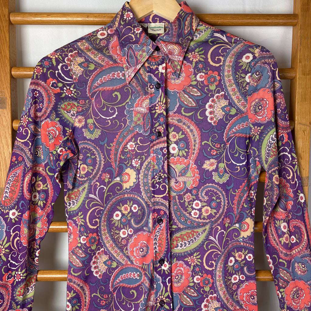 70s Purple Paisley Blouse