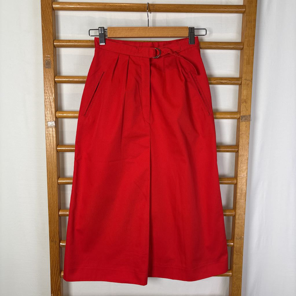70s Red Poplin Belted Skirt