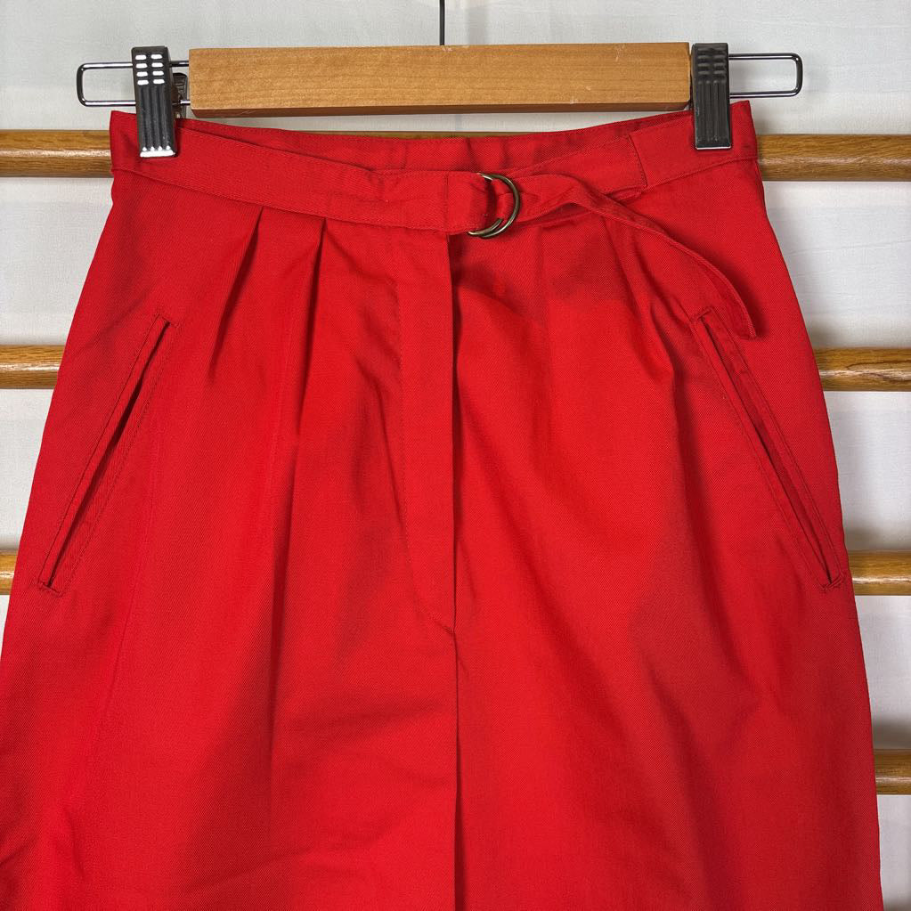 70s Red Poplin Belted Skirt