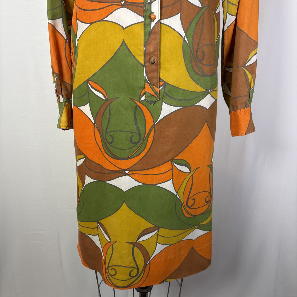 60s Psychedelic Ram Print Shirt Dress