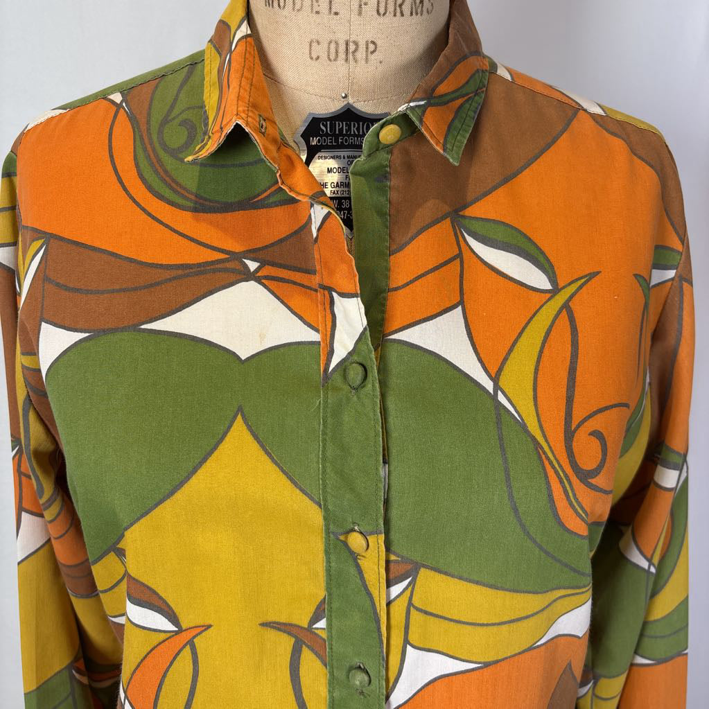 60s Psychedelic Ram Print Shirt Dress