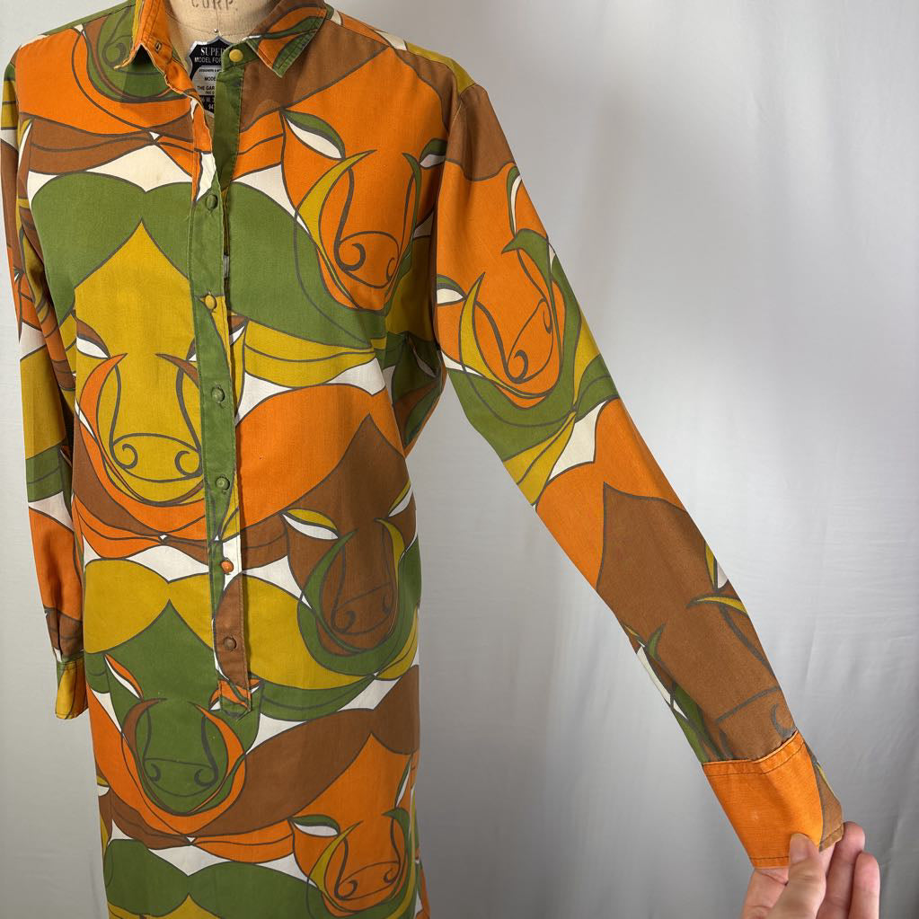 60s Psychedelic Ram Print Shirt Dress
