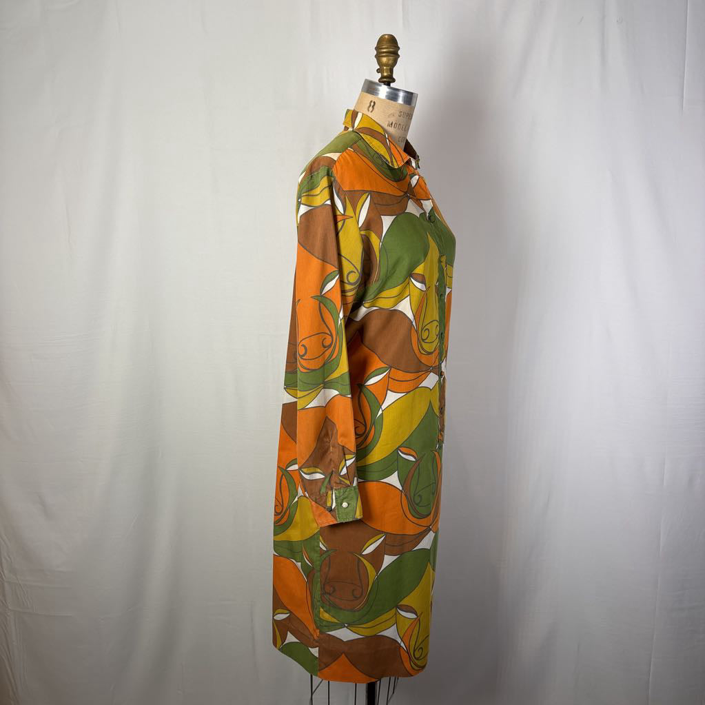 60s Psychedelic Ram Print Shirt Dress