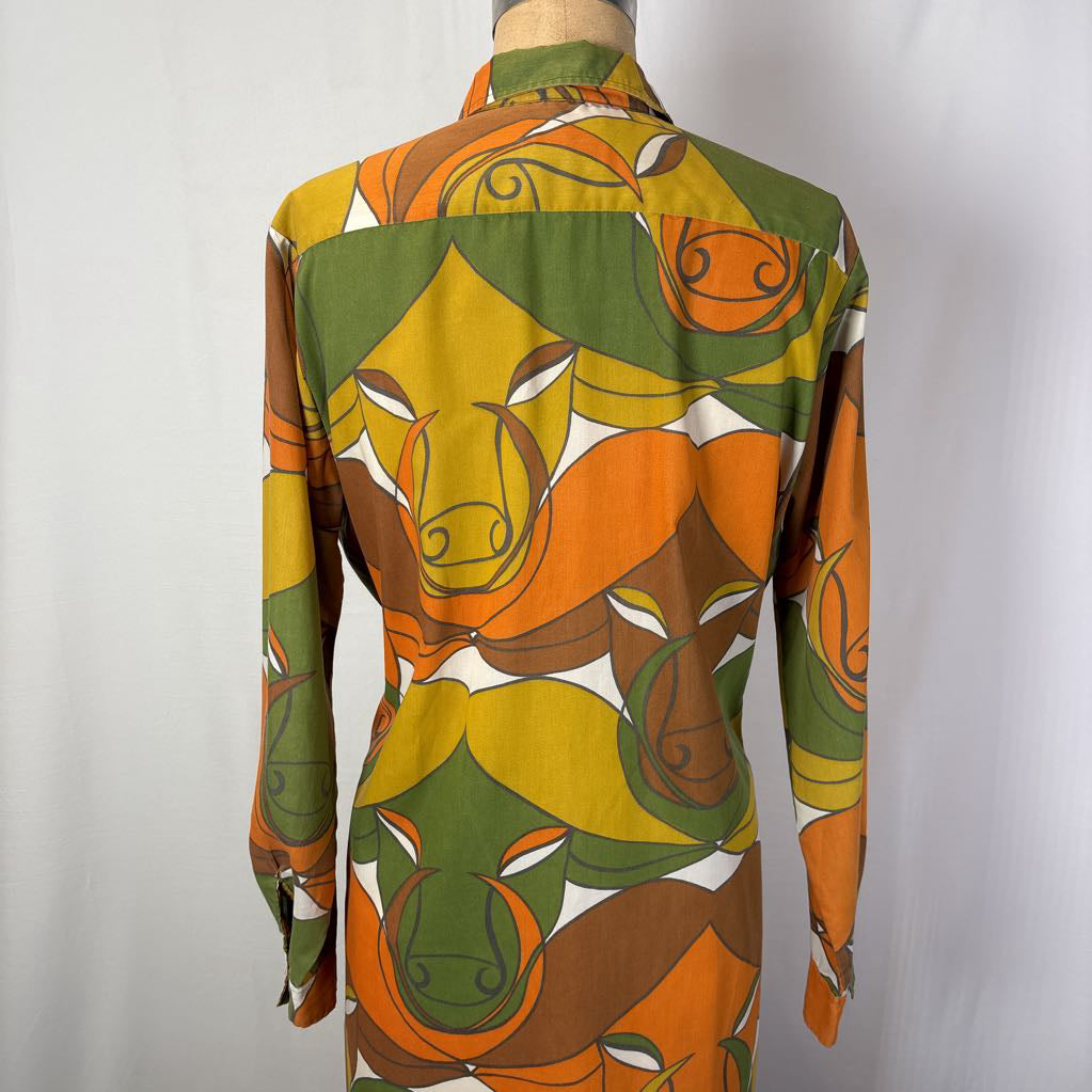60s Psychedelic Ram Print Shirt Dress