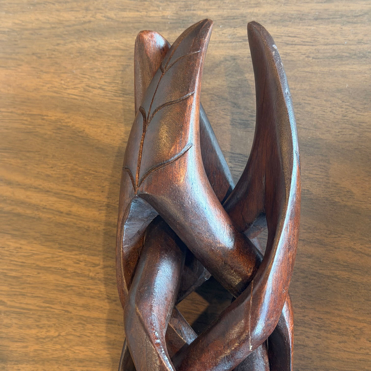 Mid Century Carved Wood Tripod Stand Set (2)