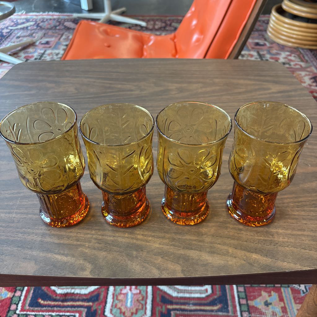 1970s Libbey Amber Country Garden Tumblers