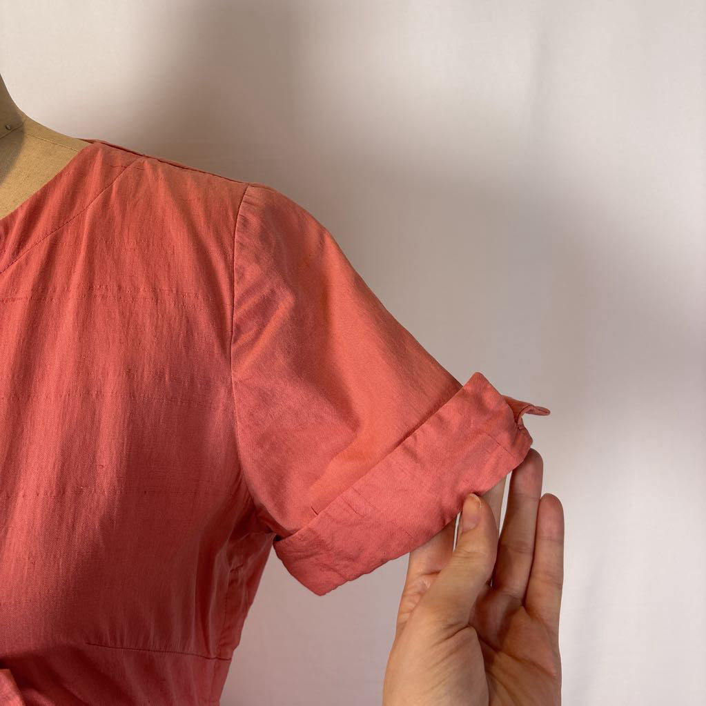1960 Handmade Peach Dress w/ Front Bow & Pleated Skirt