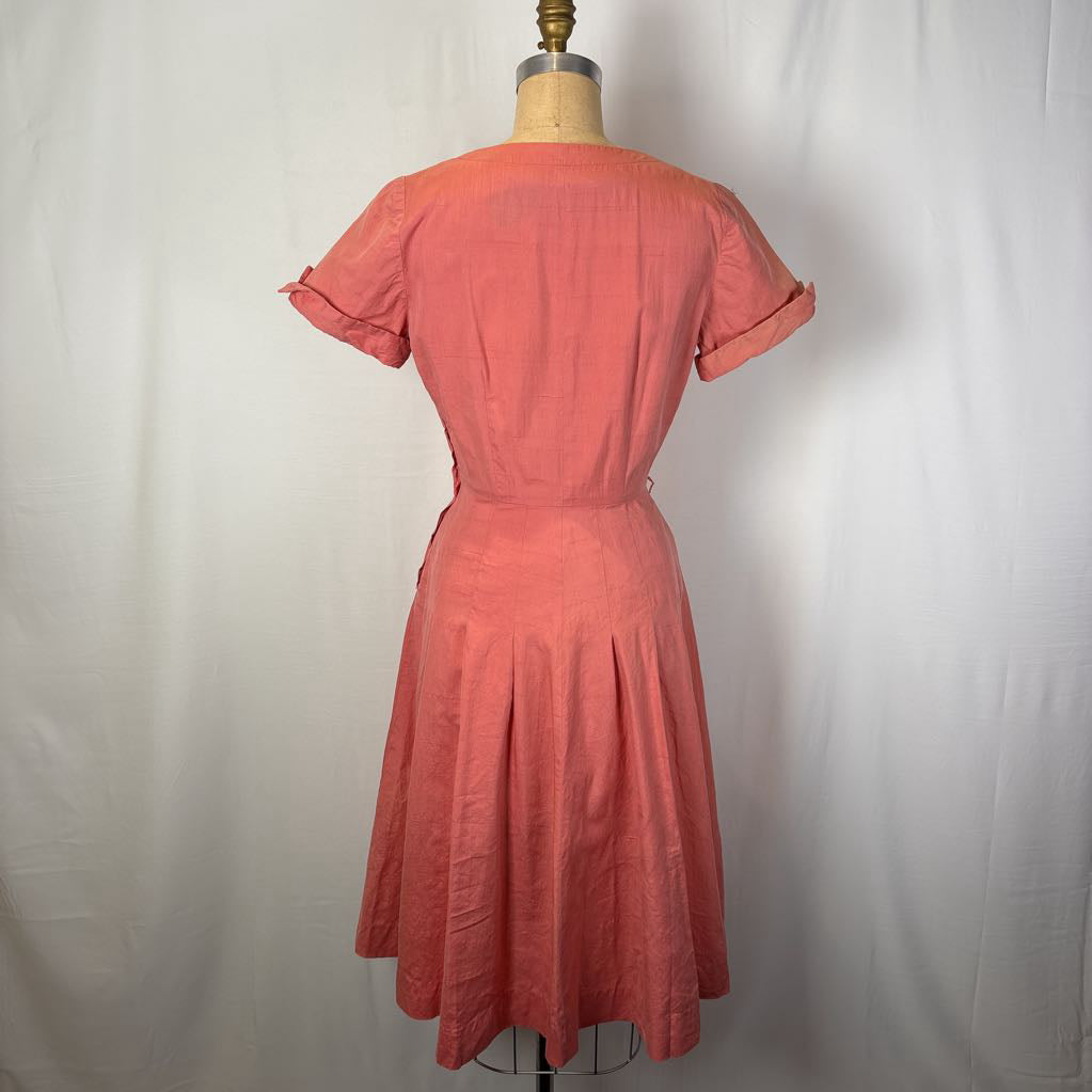 1960 Handmade Peach Dress w/ Front Bow & Pleated Skirt