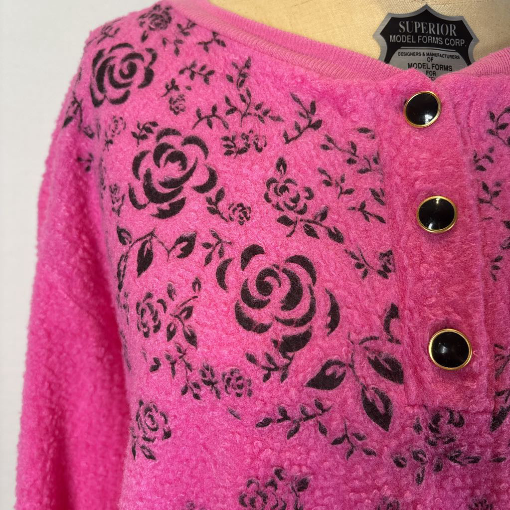 Vintage Hot Pink Sweater w/ Black Roses