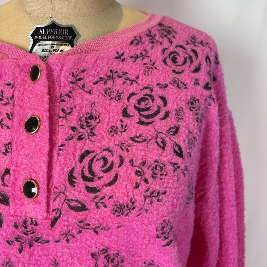 Vintage Hot Pink Sweater w/ Black Roses