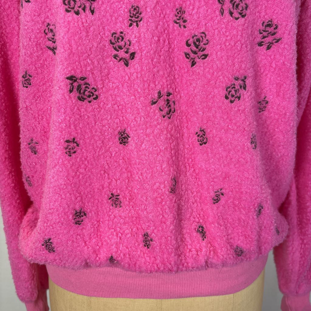 Vintage Hot Pink Sweater w/ Black Roses