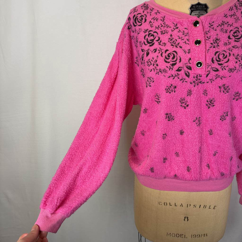 Vintage Hot Pink Sweater w/ Black Roses