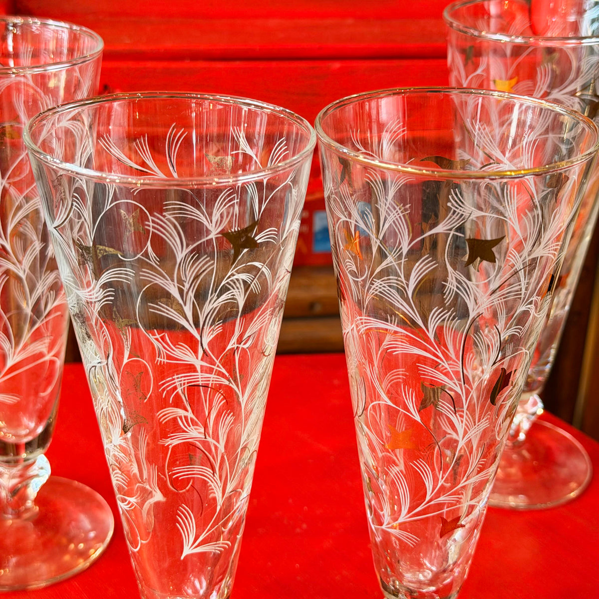 MCM 1950s Libbey Pilsner Royal Fern Glass set of 4