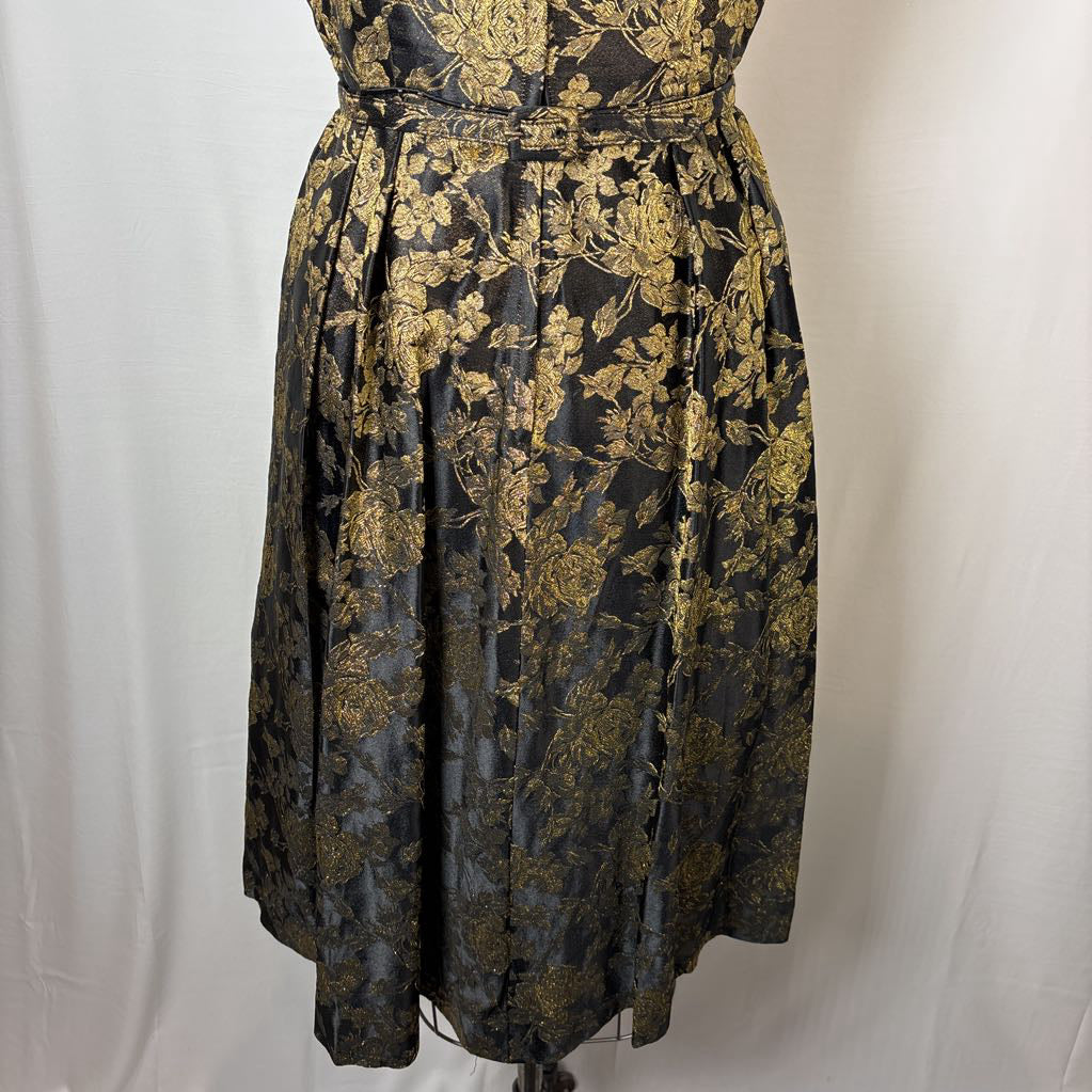 1960s Black & Gold Gilded Rose Brocade Dress