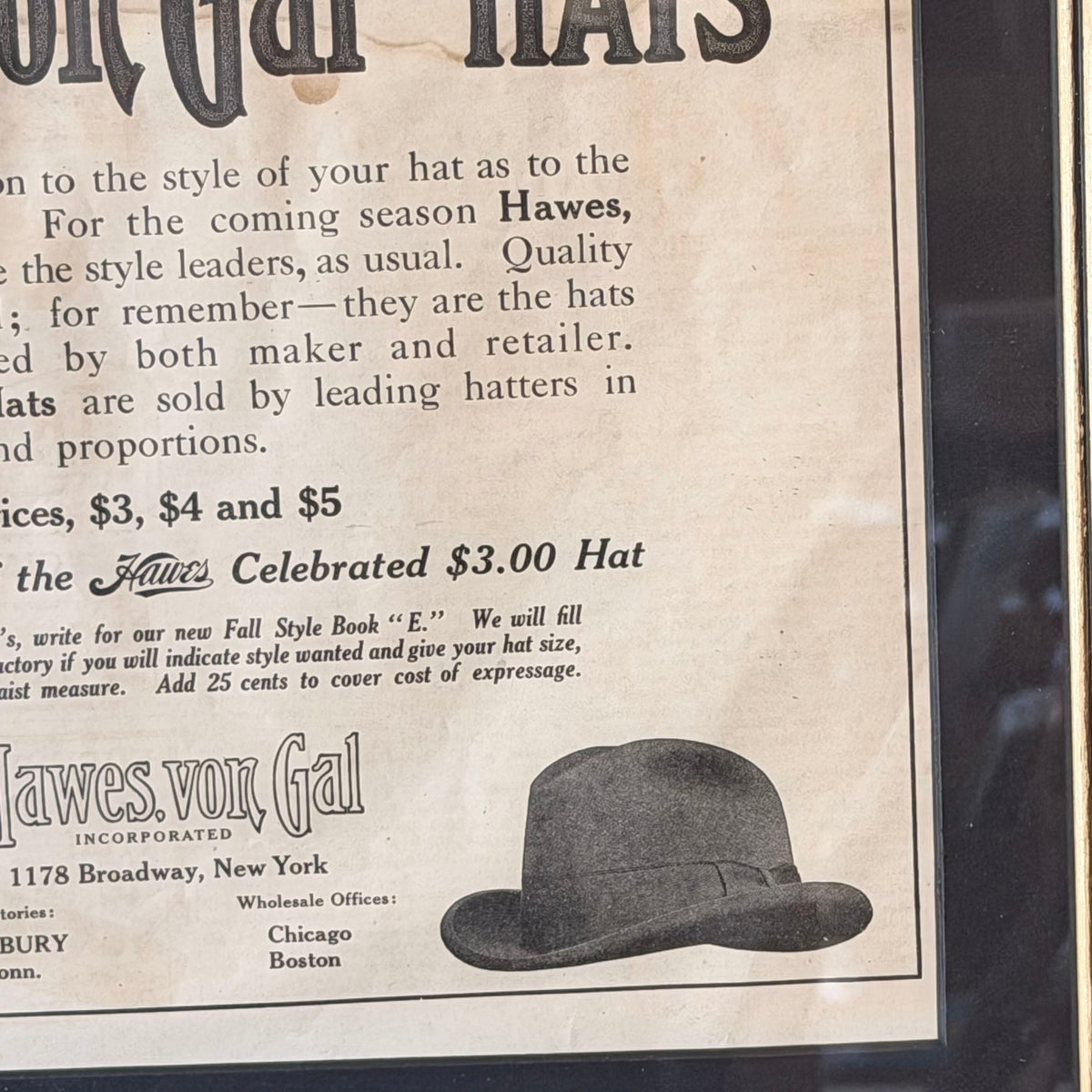1909 Framed Ad Hats J.C. Leyendecker