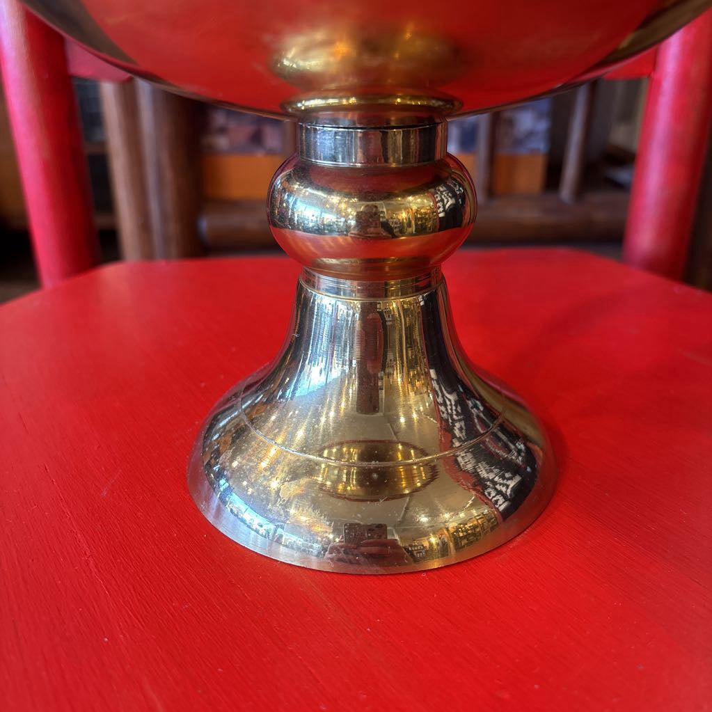 Vintage Brass Pedestal Bowl with Suns, Stars & Moons Accents
