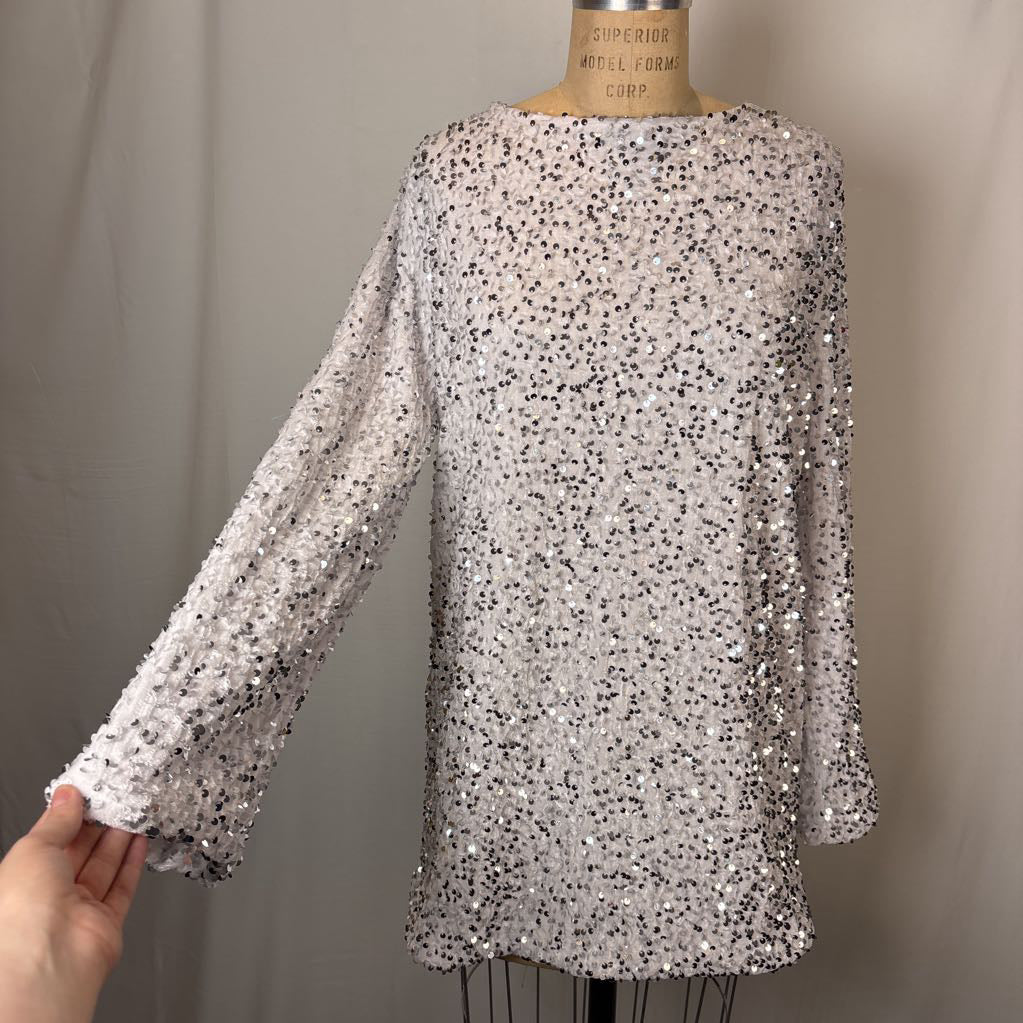 White and Silver Sequin Dress Bow Tie