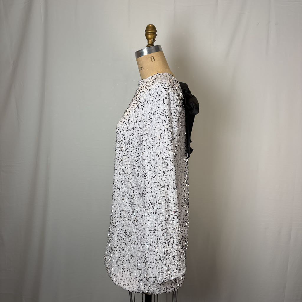 White and Silver Sequin Dress Bow Tie