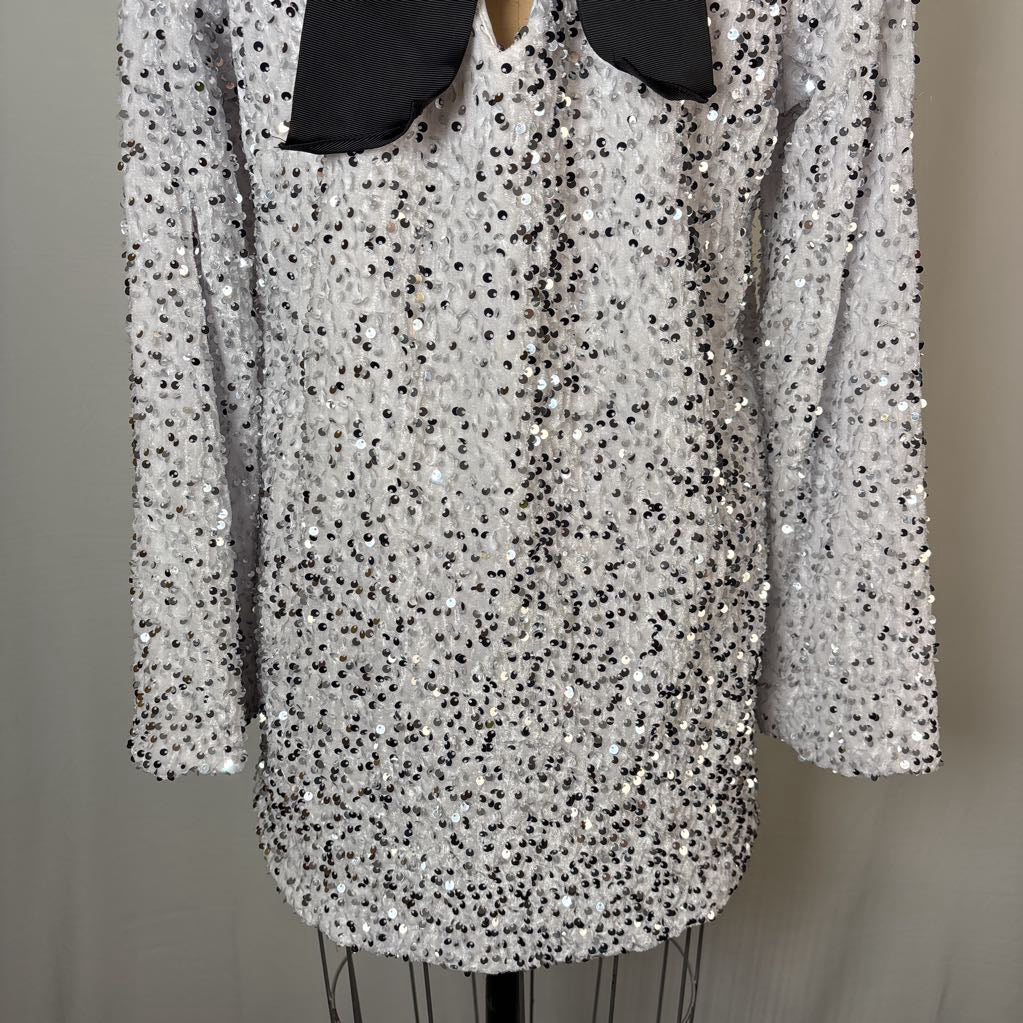 White and Silver Sequin Dress Bow Tie