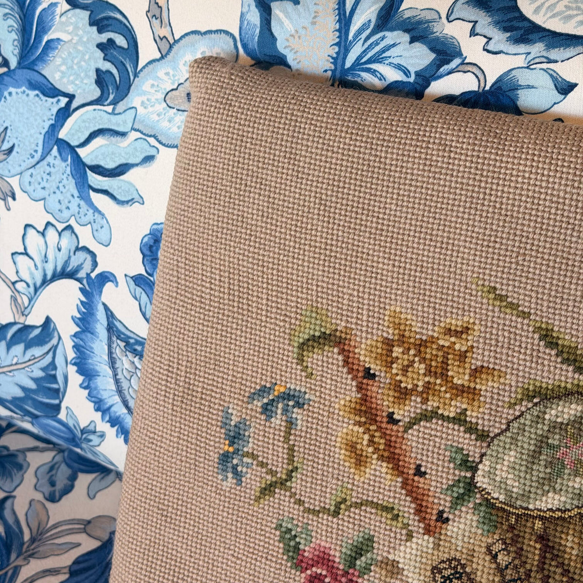 Handmade Cross-Stitched Seat Cushion