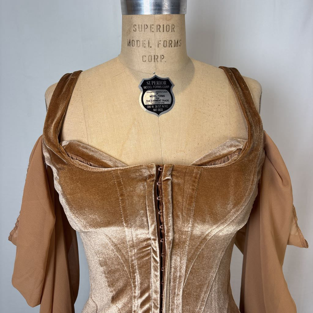 Velvet Chiffon Corset Top with Drape Sleeves