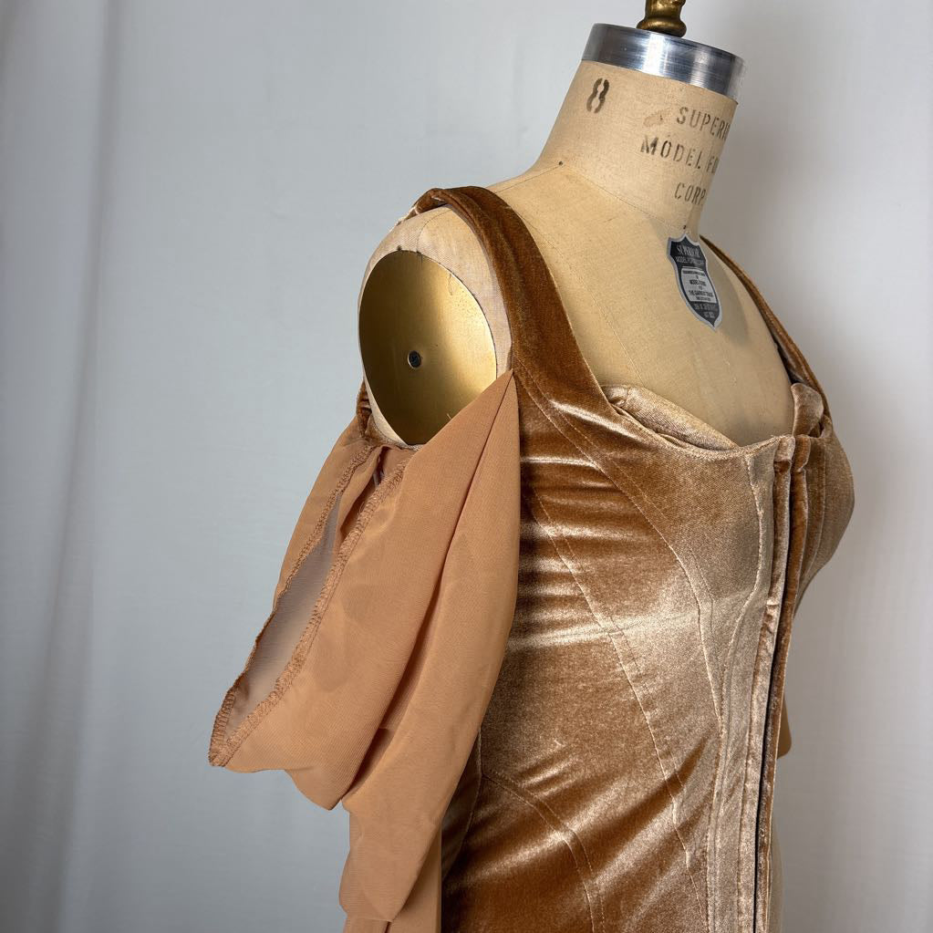 Velvet Chiffon Corset Top with Drape Sleeves