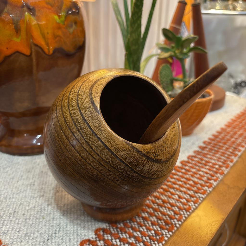 Vintage 60s Enesco Wooden Orb Bowl & Spoon
