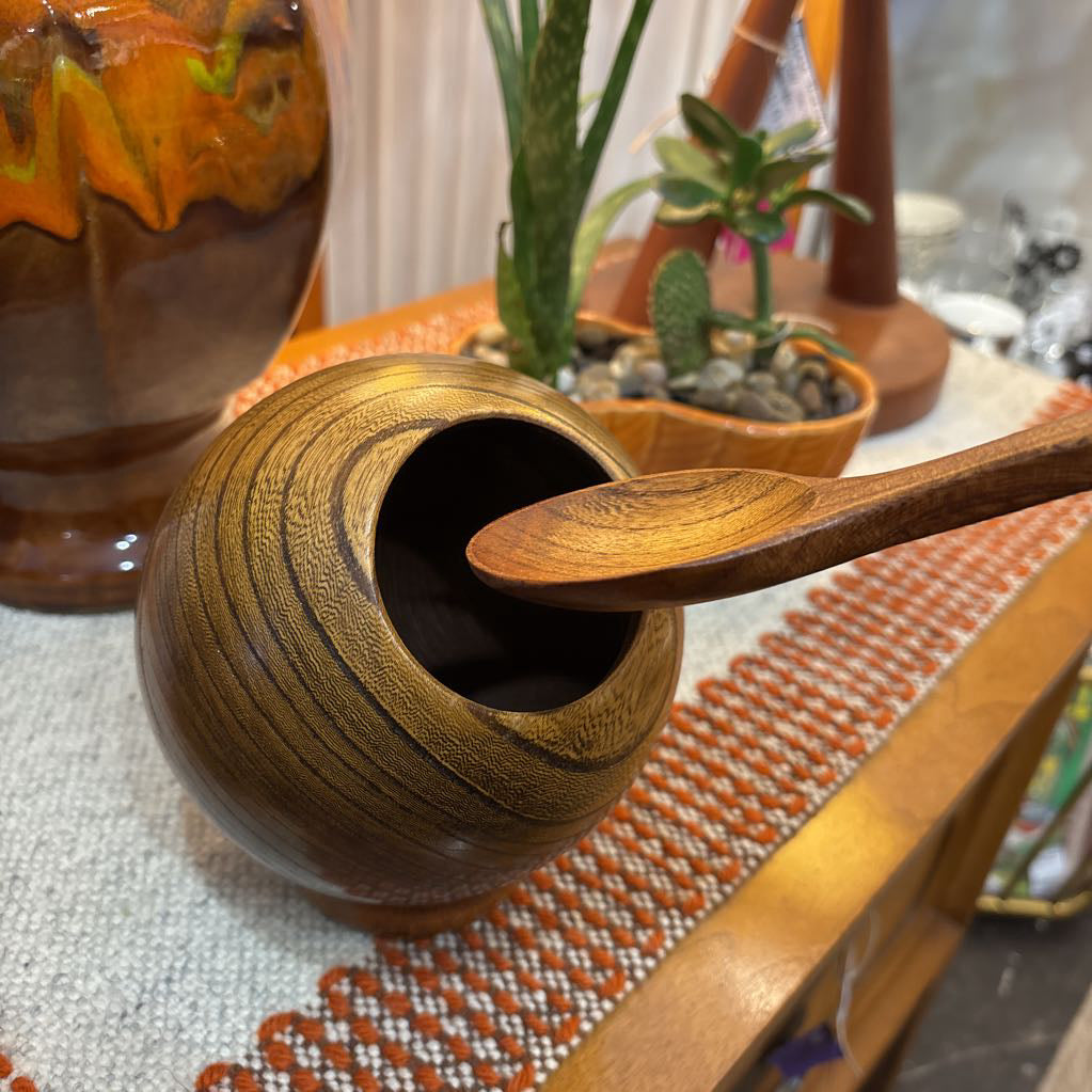 Vintage 60s Enesco Wooden Orb Bowl & Spoon