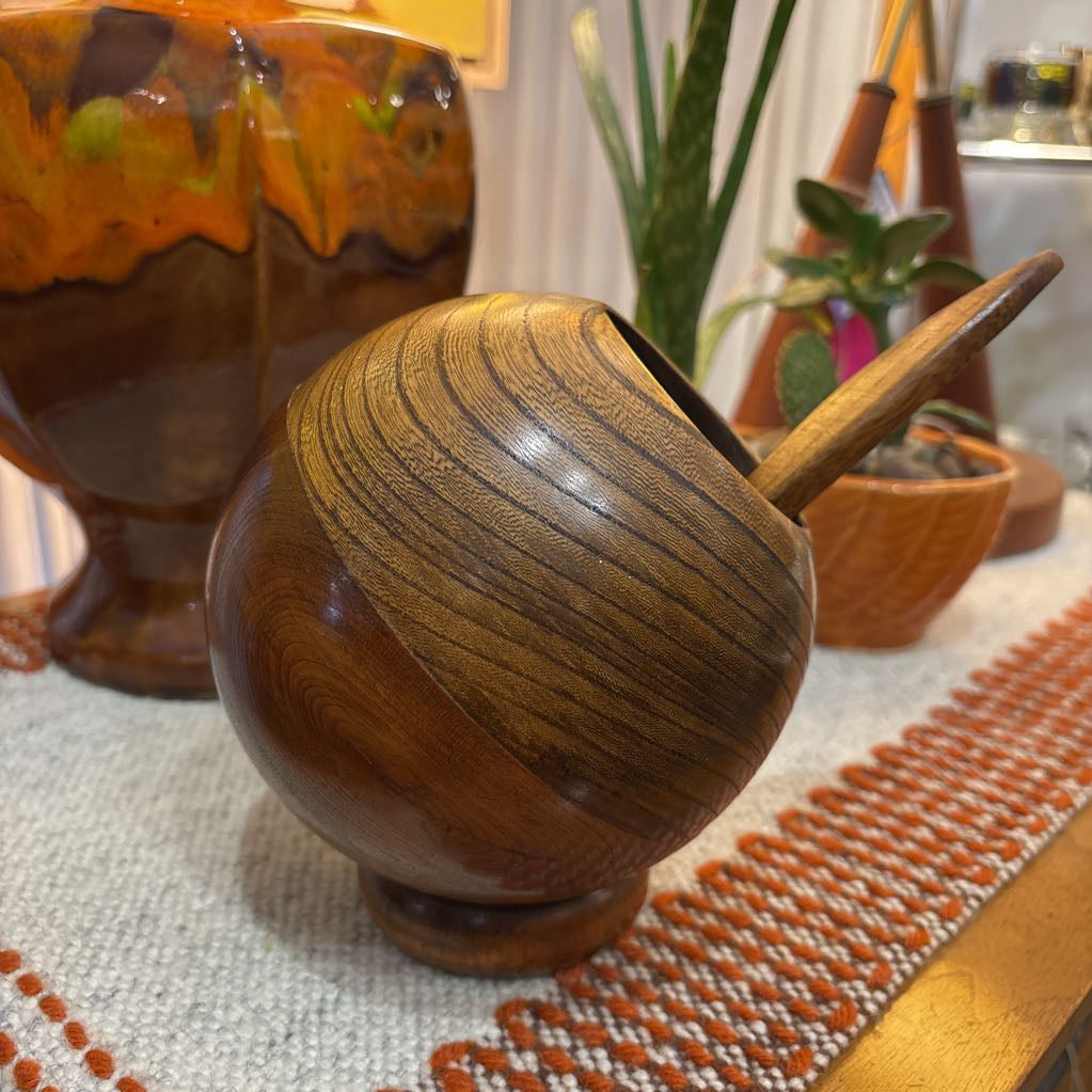 Vintage 60s Enesco Wooden Orb Bowl & Spoon