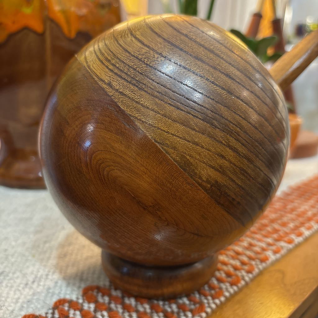 Vintage 60s Enesco Wooden Orb Bowl & Spoon