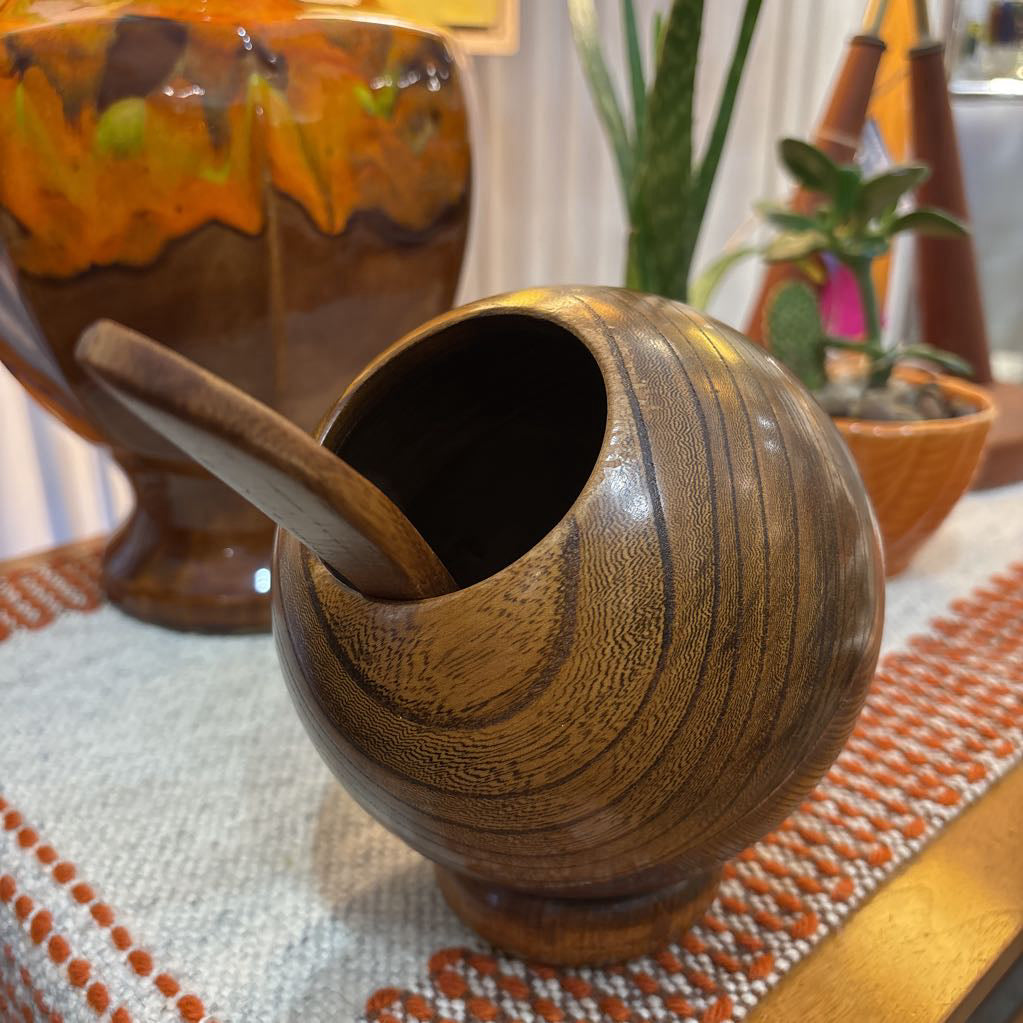 Vintage 60s Enesco Wooden Orb Bowl & Spoon