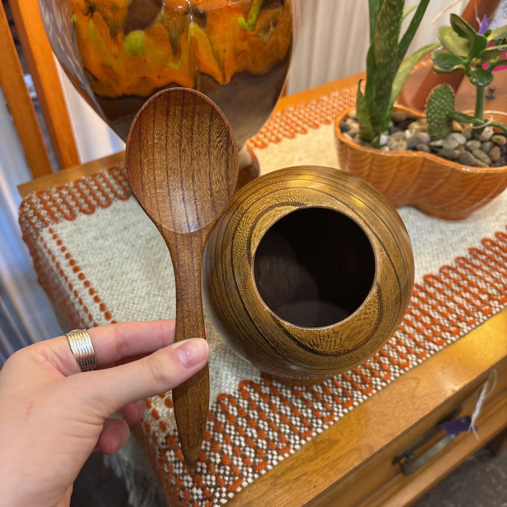 Vintage 60s Enesco Wooden Orb Bowl & Spoon