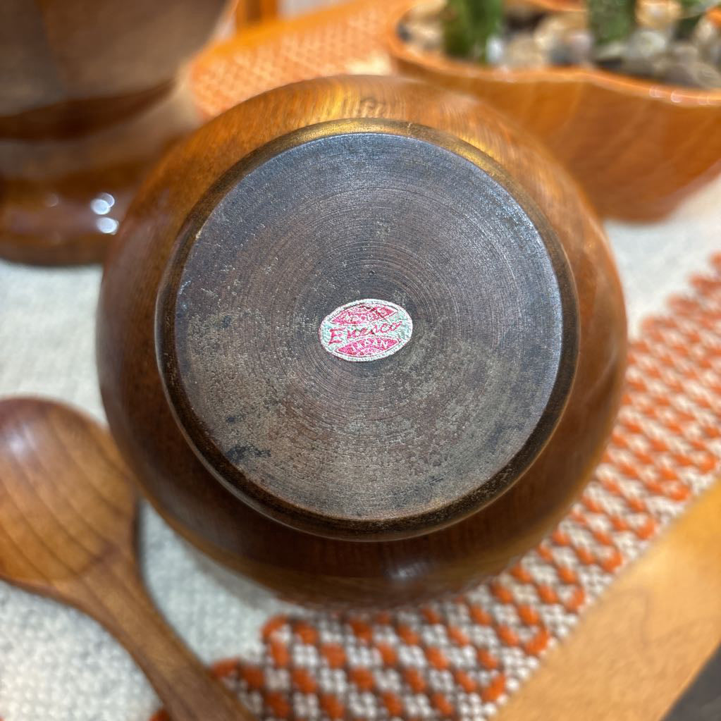 Vintage 60s Enesco Wooden Orb Bowl & Spoon