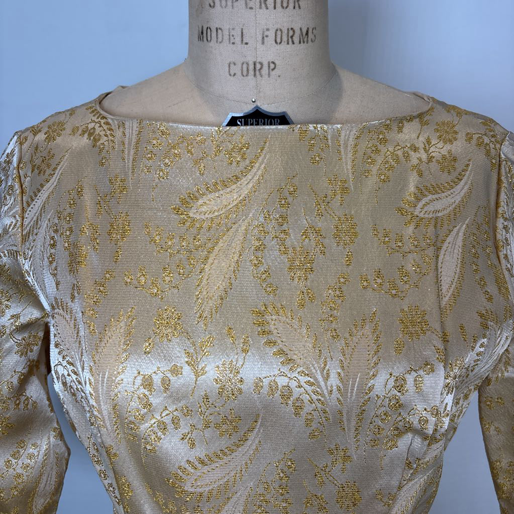 60s Gold Brocade Party Dress