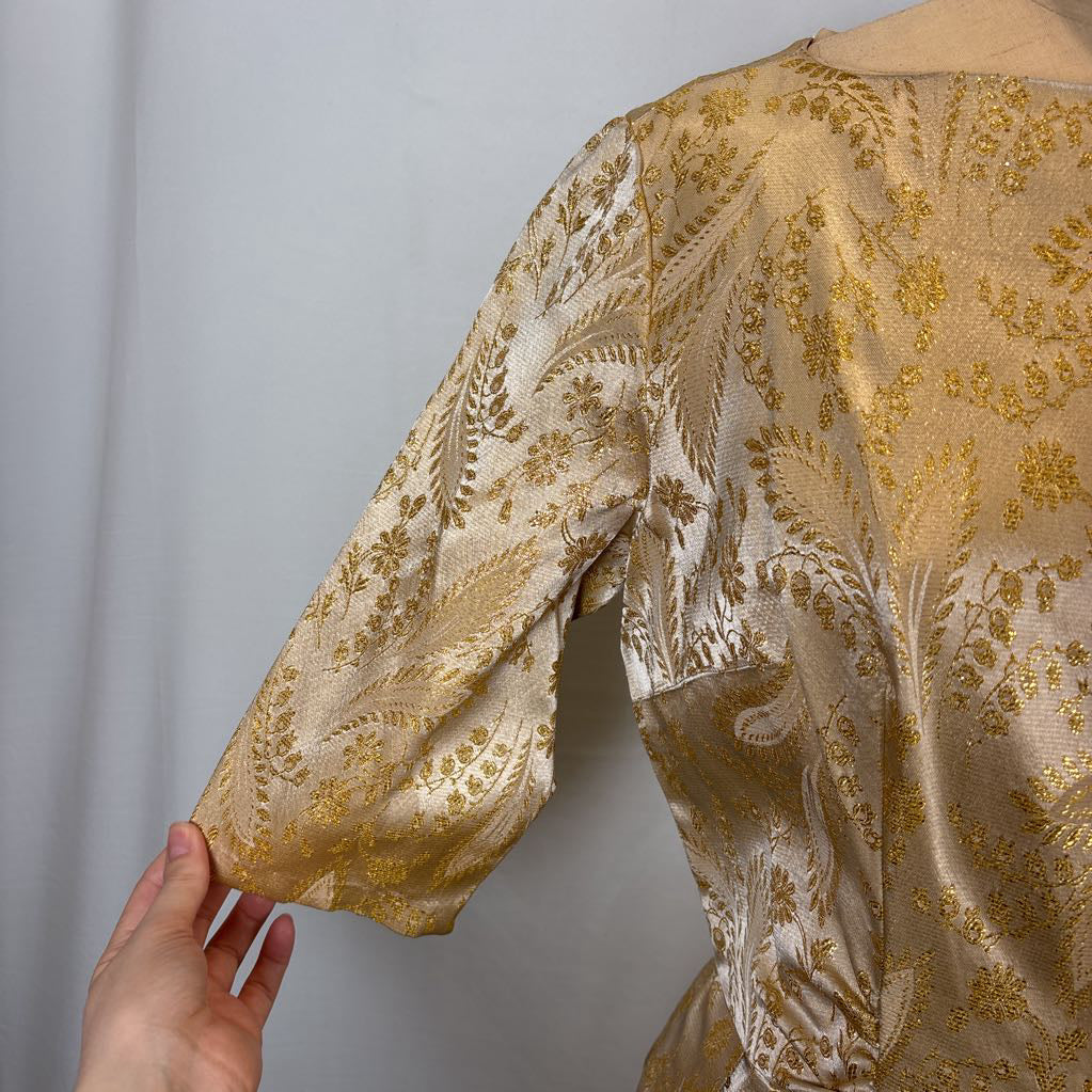 60s Gold Brocade Party Dress