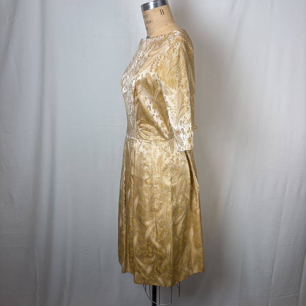 60s Gold Brocade Party Dress